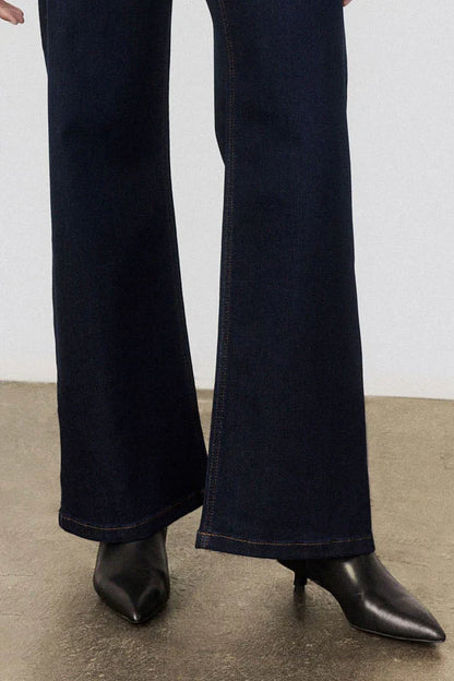 Mid Rise Dark Wash Wide Leg Denim Jeans